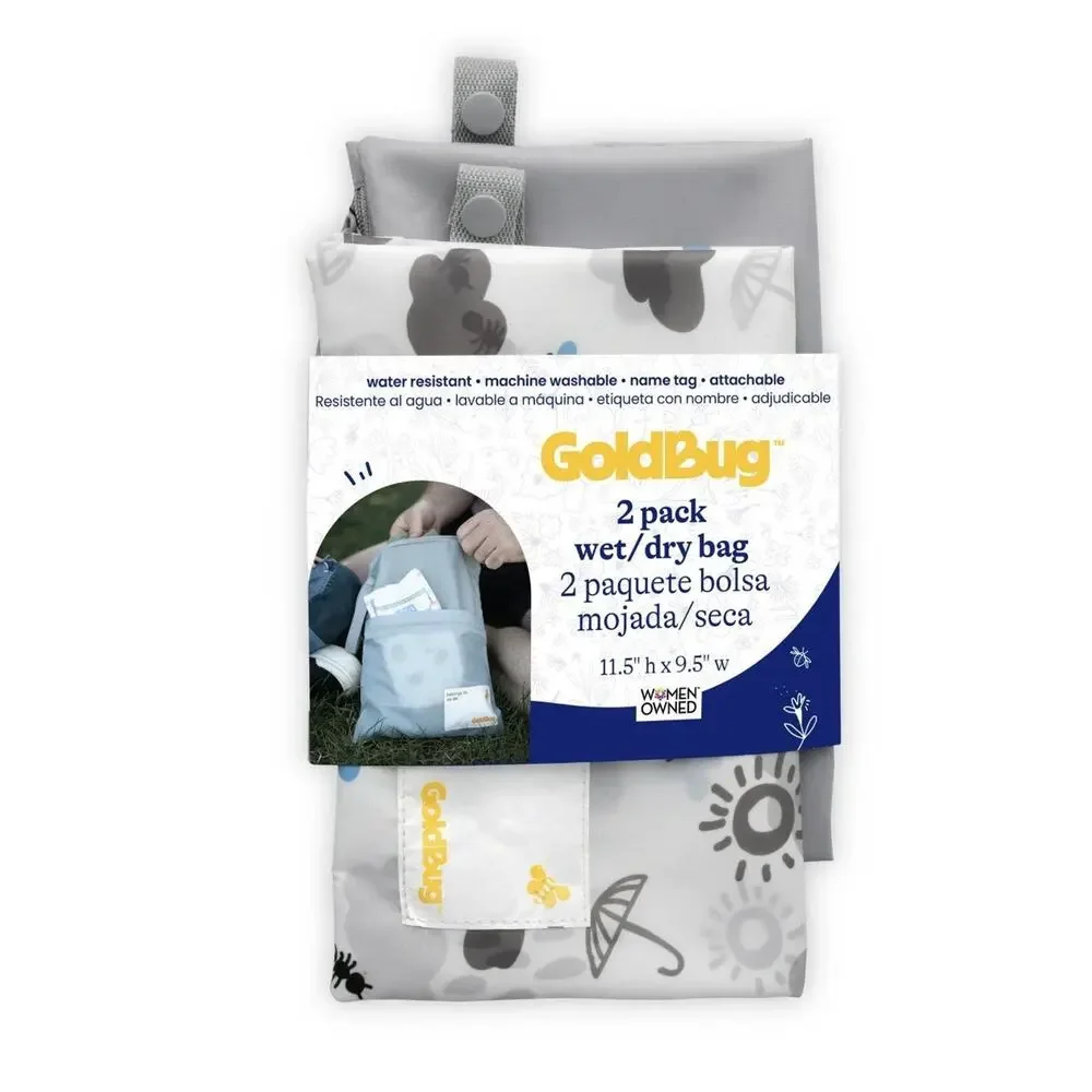 Goldbug 2 Pack Wet Dry Bag Daycare Essentials Water Resistant Bags For Baby Use